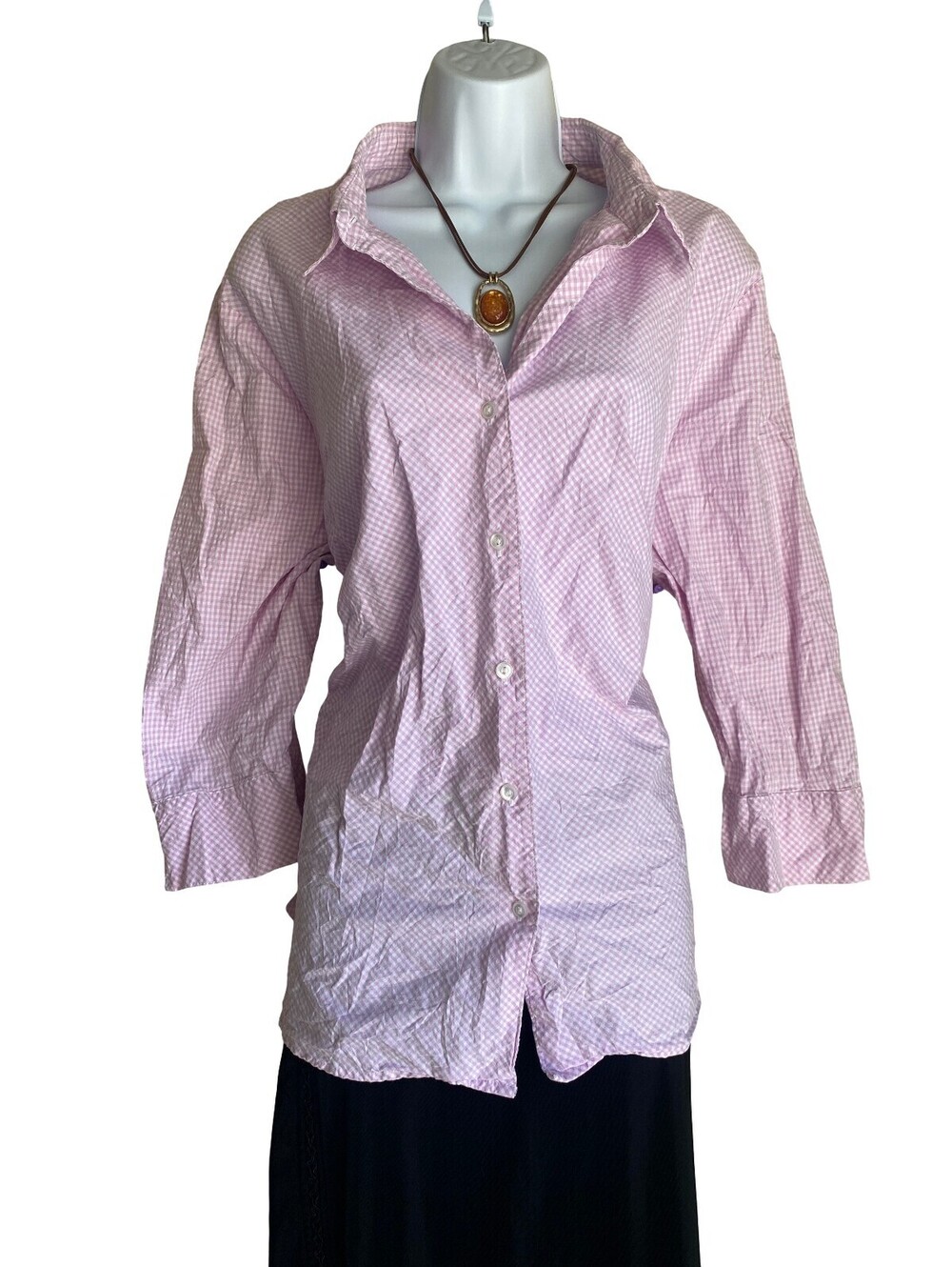Y2K 2000s Sonoma Plus 3X Pink Gingham Tunic Blouse Button Up Casual Relaxed Fall
